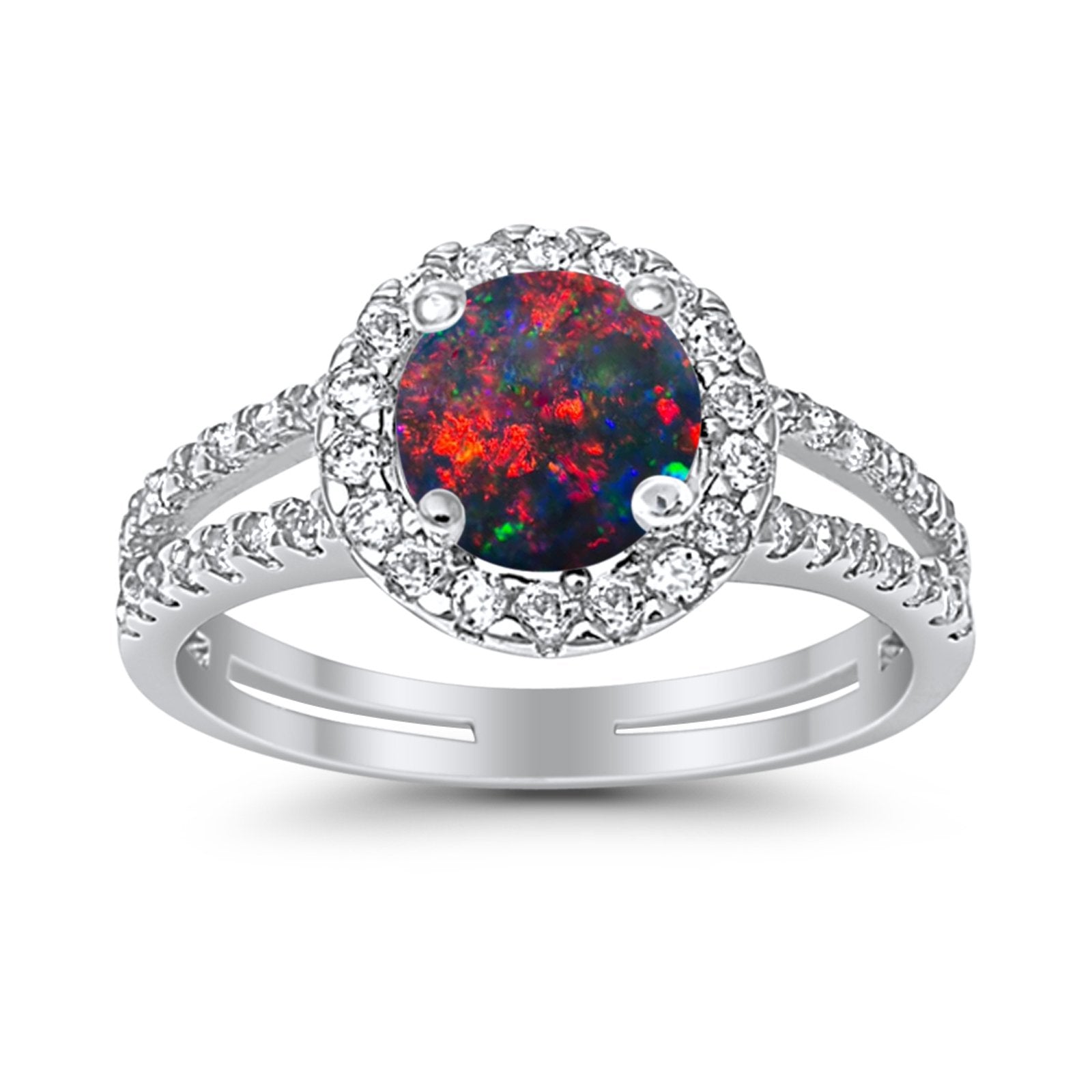 Halo Split Shank Engagement Ring Simulated Cubic Zirconia 925 Sterling Silver