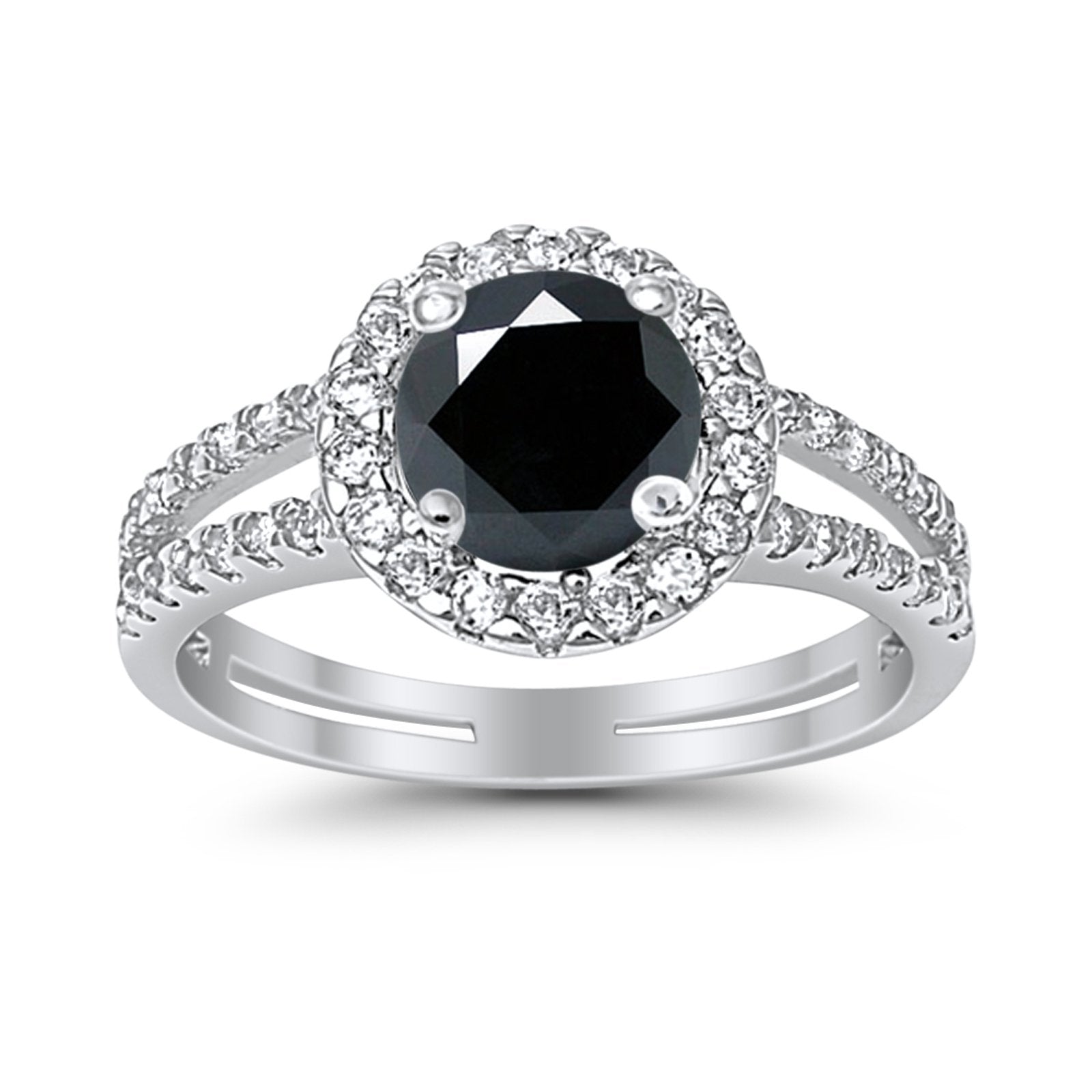 Halo Split Shank Engagement Ring Simulated Cubic Zirconia 925 Sterling Silver