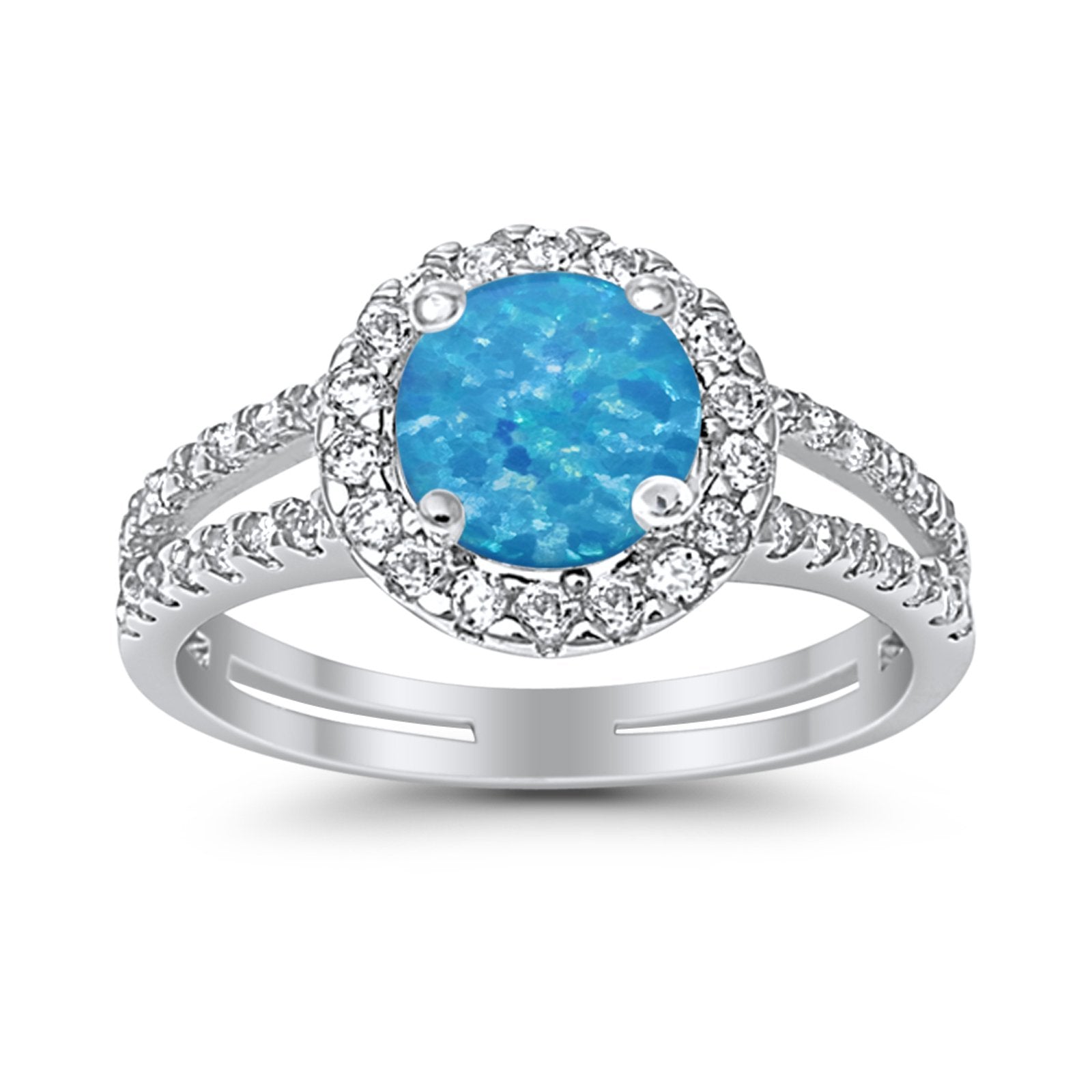 Halo Split Shank Engagement Ring Simulated Cubic Zirconia 925 Sterling Silver