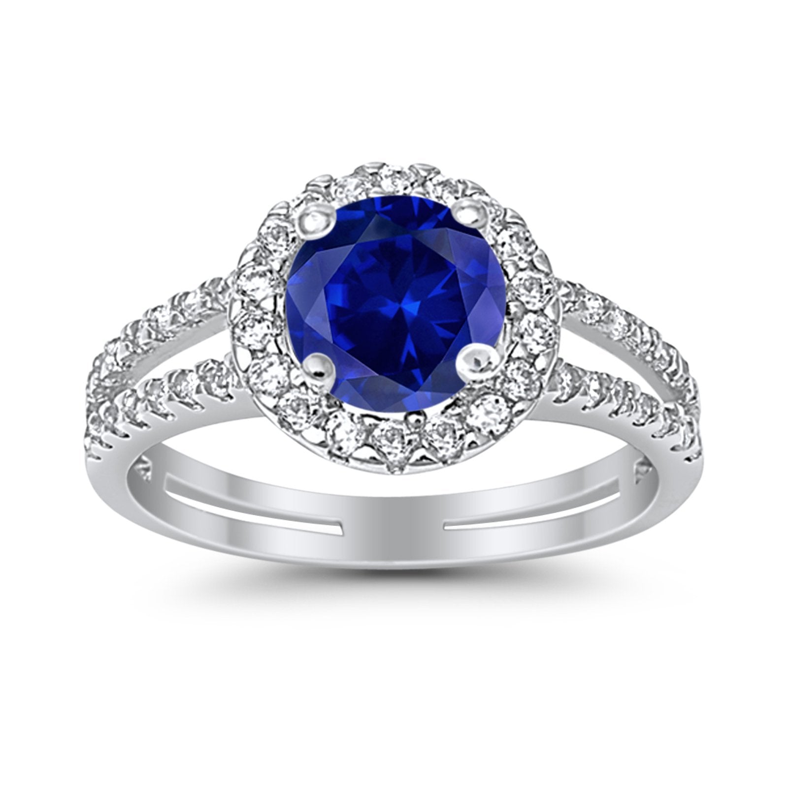 Halo Split Shank Engagement Ring Simulated Cubic Zirconia 925 Sterling Silver