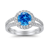 Halo Split Shank Engagement Ring Simulated Cubic Zirconia 925 Sterling Silver