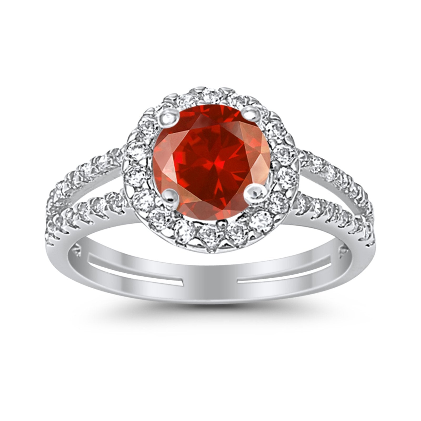 Halo Split Shank Engagement Ring Simulated Cubic Zirconia 925 Sterling Silver