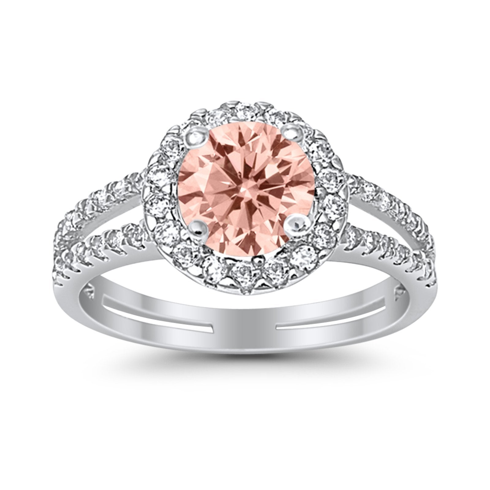 Halo Split Shank Engagement Ring Simulated Cubic Zirconia 925 Sterling Silver