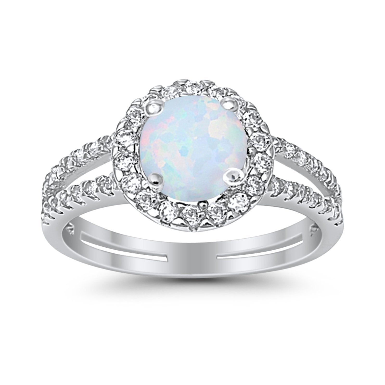 Halo Split Shank Engagement Ring Simulated Cubic Zirconia 925 Sterling Silver