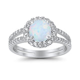 Halo Split Shank Engagement Ring Simulated Cubic Zirconia 925 Sterling Silver