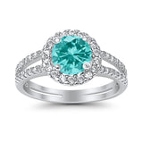 Halo Split Shank Engagement Ring Simulated Cubic Zirconia 925 Sterling Silver