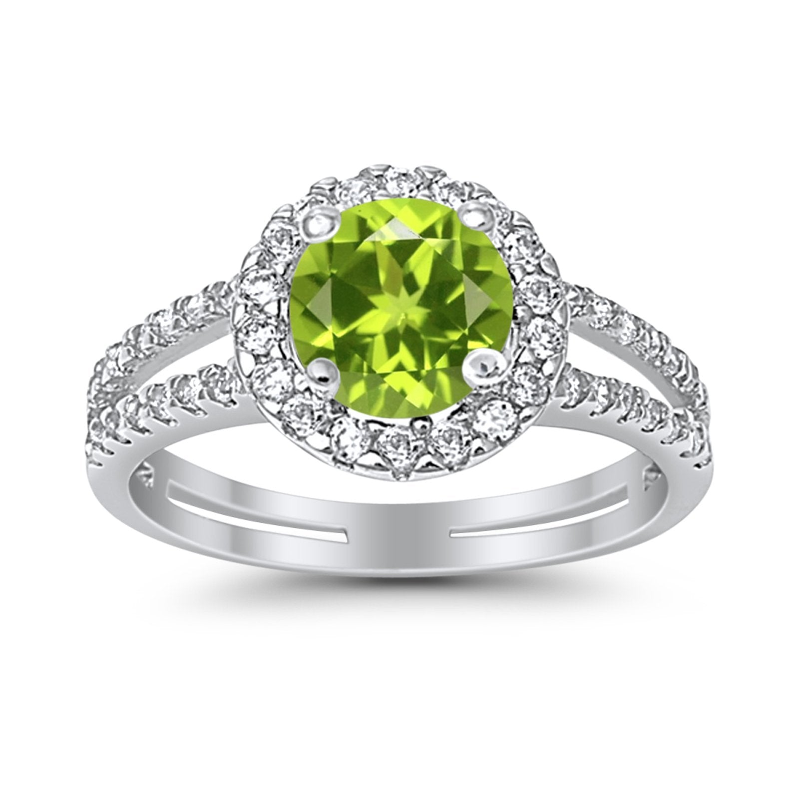 Halo Split Shank Engagement Ring Simulated Cubic Zirconia 925 Sterling Silver