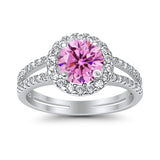 Halo Split Shank Engagement Ring Simulated Cubic Zirconia 925 Sterling Silver