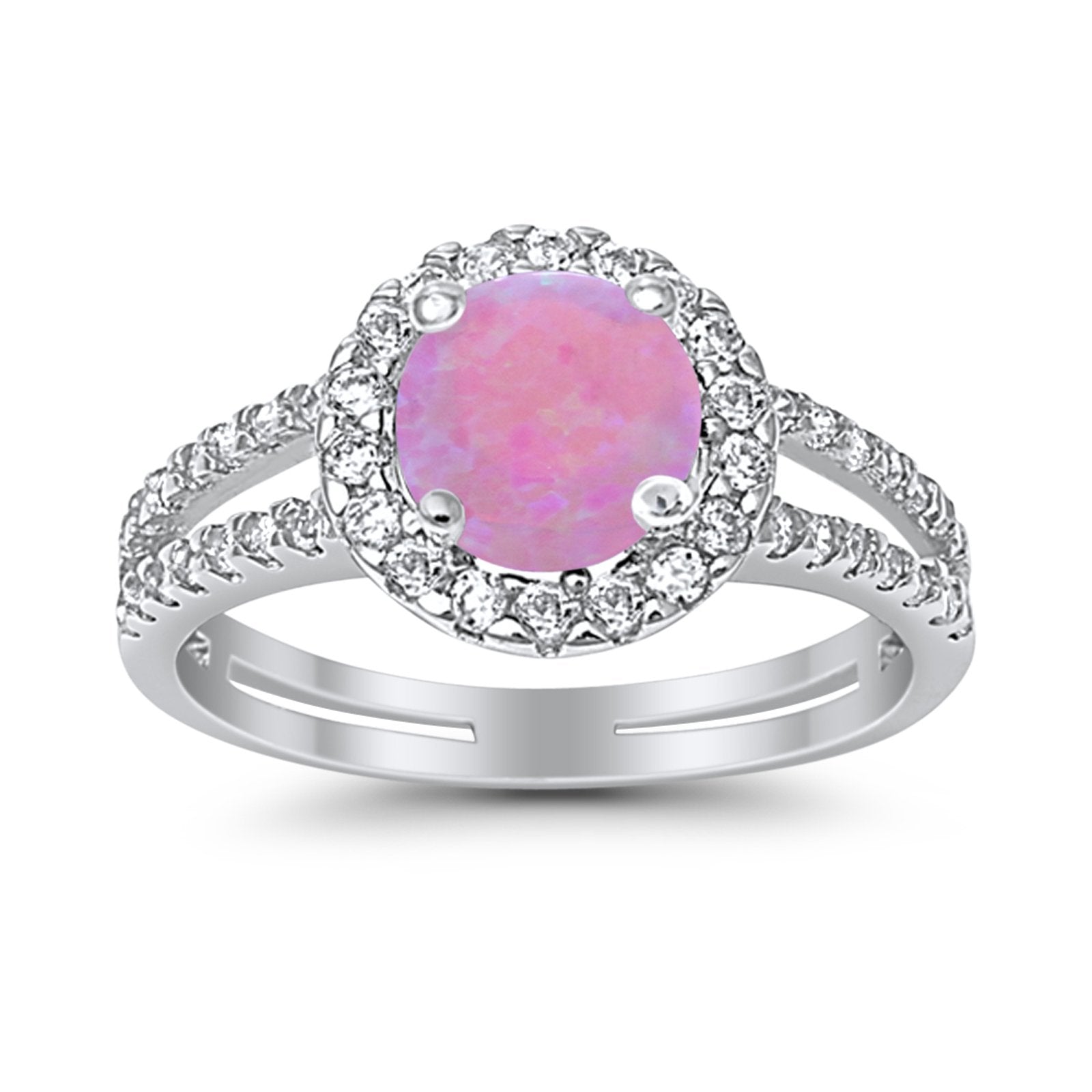 Halo Split Shank Engagement Ring Simulated Cubic Zirconia 925 Sterling Silver