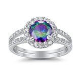 Halo Split Shank Engagement Ring Simulated Cubic Zirconia 925 Sterling Silver