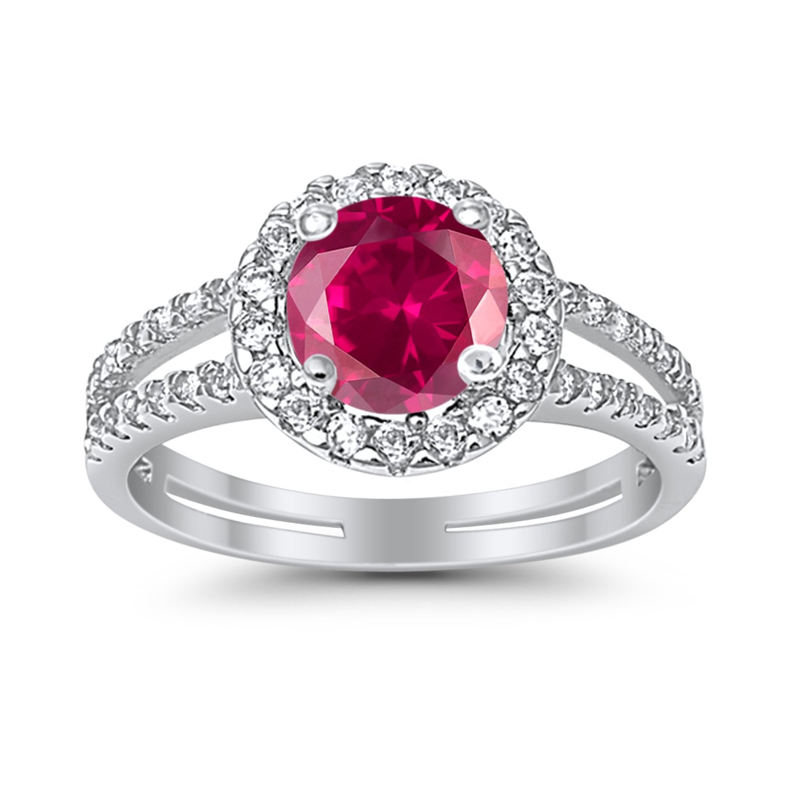 Halo Split Shank Engagement Ring Simulated Cubic Zirconia 925 Sterling Silver