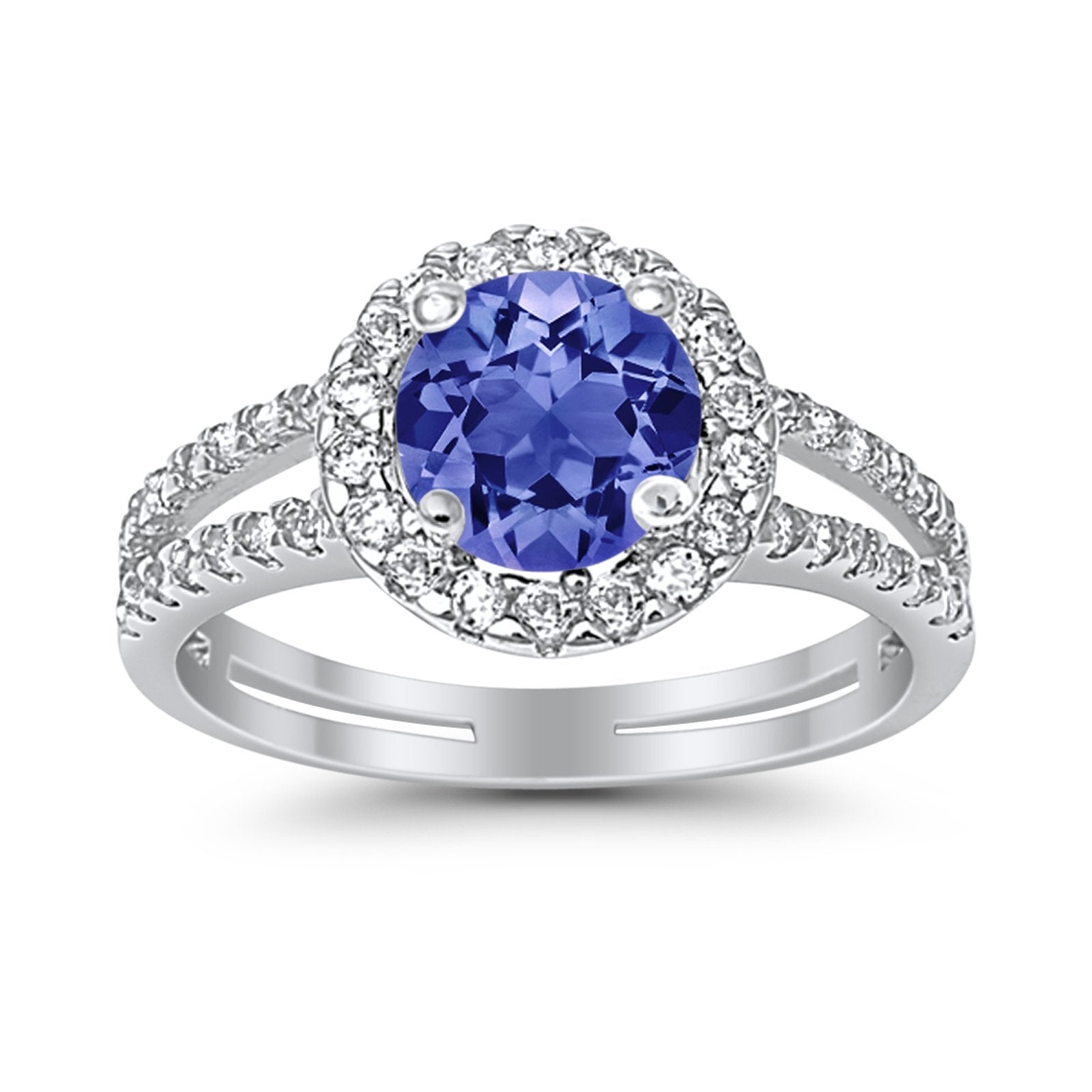 Halo Split Shank Engagement Ring Simulated Cubic Zirconia 925 Sterling Silver