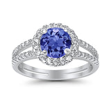 Halo Split Shank Engagement Ring Simulated Cubic Zirconia 925 Sterling Silver