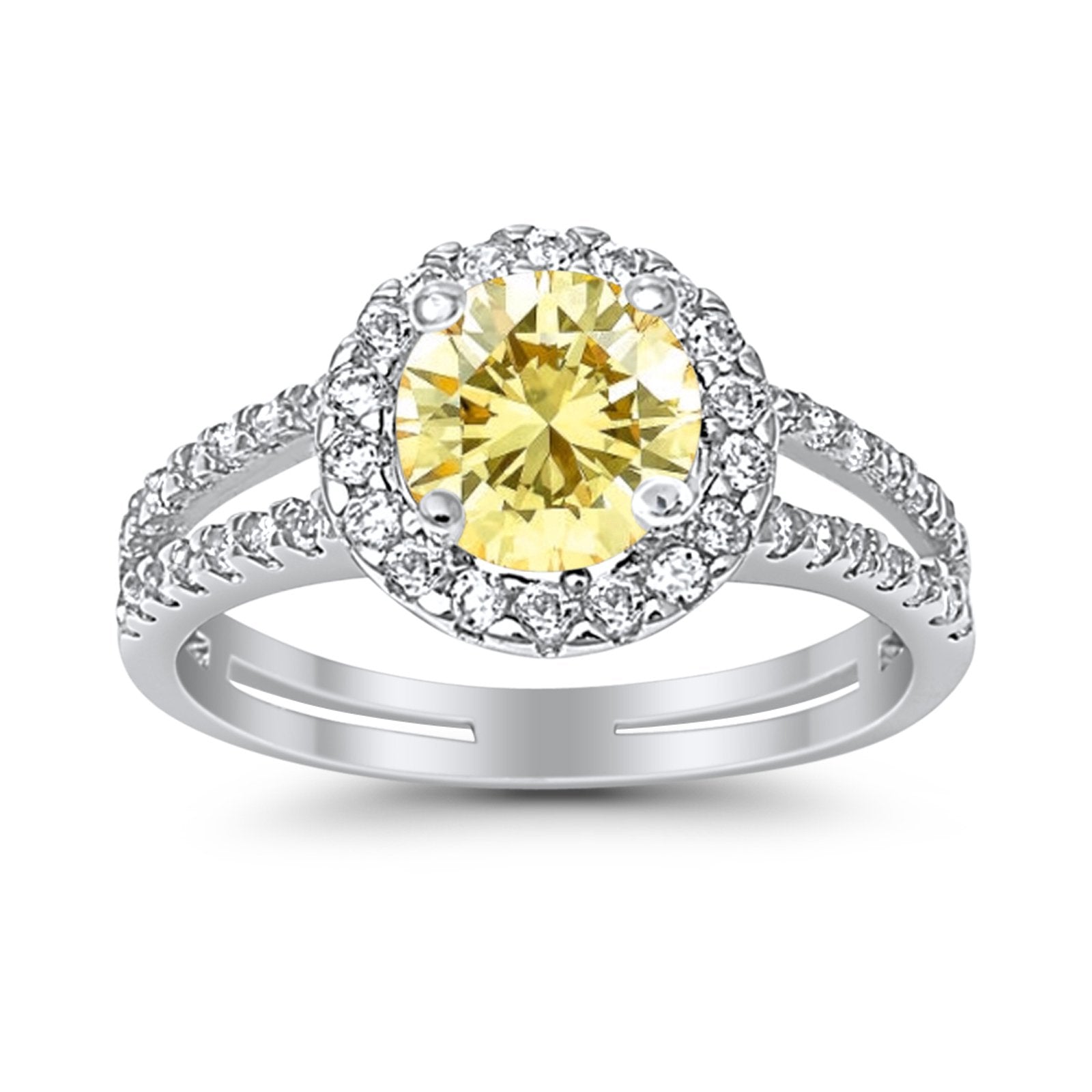Halo Split Shank Engagement Ring Simulated Cubic Zirconia 925 Sterling Silver