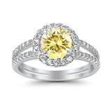 Halo Split Shank Engagement Ring Simulated Cubic Zirconia 925 Sterling Silver