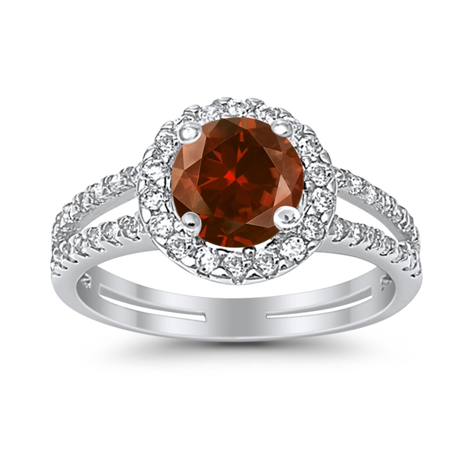 Halo Split Shank Engagement Ring Simulated Cubic Zirconia 925 Sterling Silver