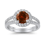 Halo Split Shank Engagement Ring Simulated Cubic Zirconia 925 Sterling Silver