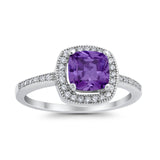 Halo Art Deco Design Ring Round Simulated Cubic Zirconia 925 Sterling Silver