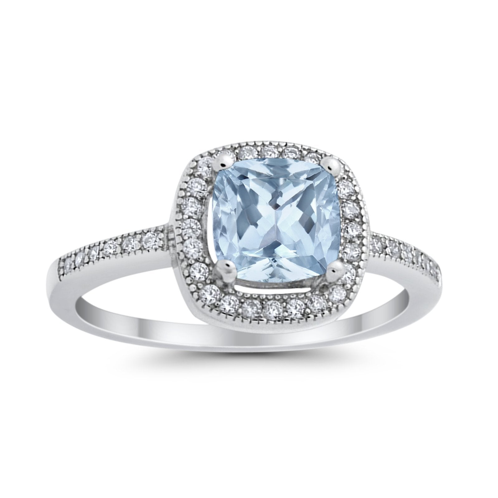 Halo Art Deco Design Ring Round Simulated Cubic Zirconia 925 Sterling Silver