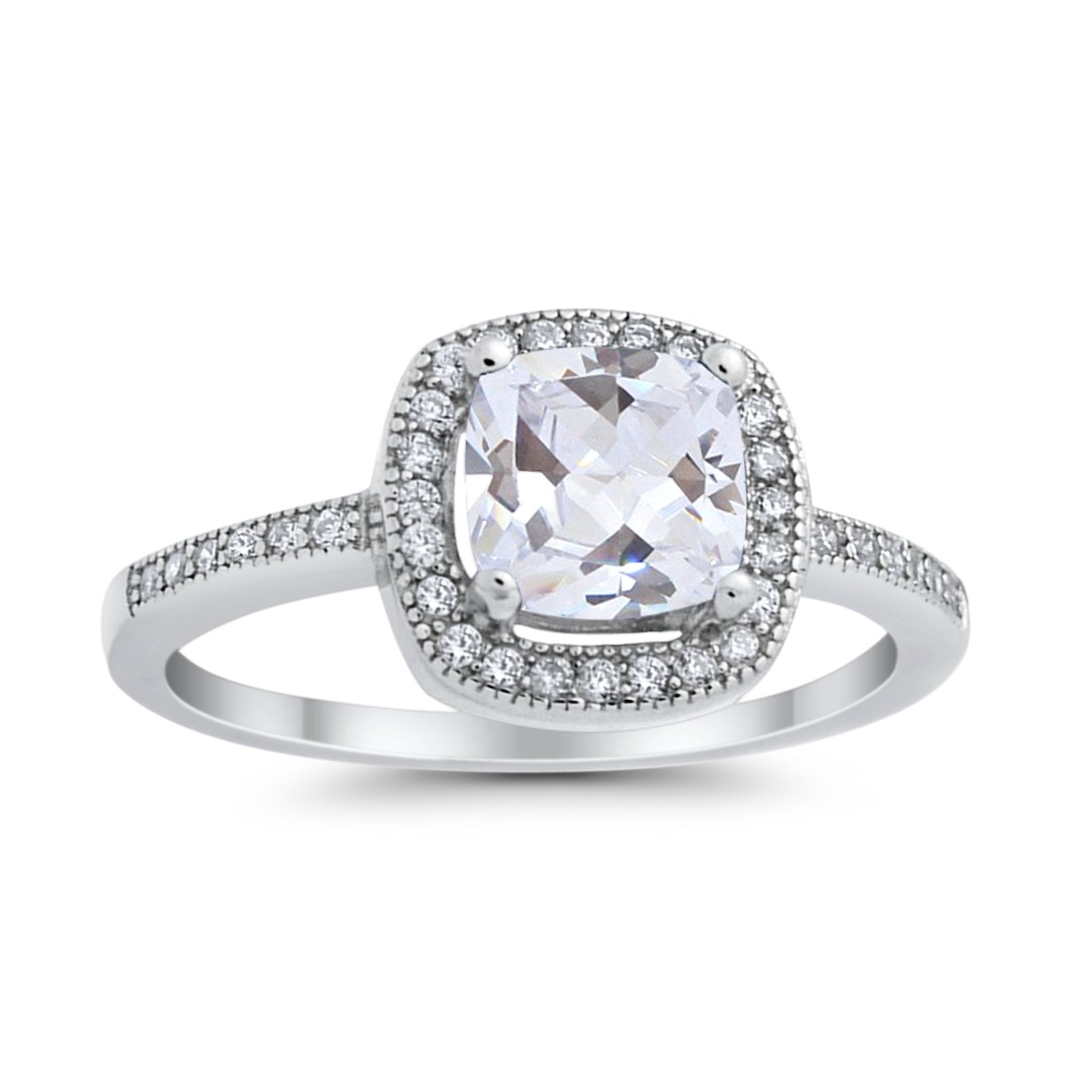 Halo Art Deco Design Ring Round Simulated Cubic Zirconia 925 Sterling Silver