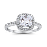 Halo Art Deco Design Ring Round Simulated Cubic Zirconia 925 Sterling Silver