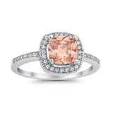 Halo Art Deco Design Ring Round Simulated Cubic Zirconia 925 Sterling Silver