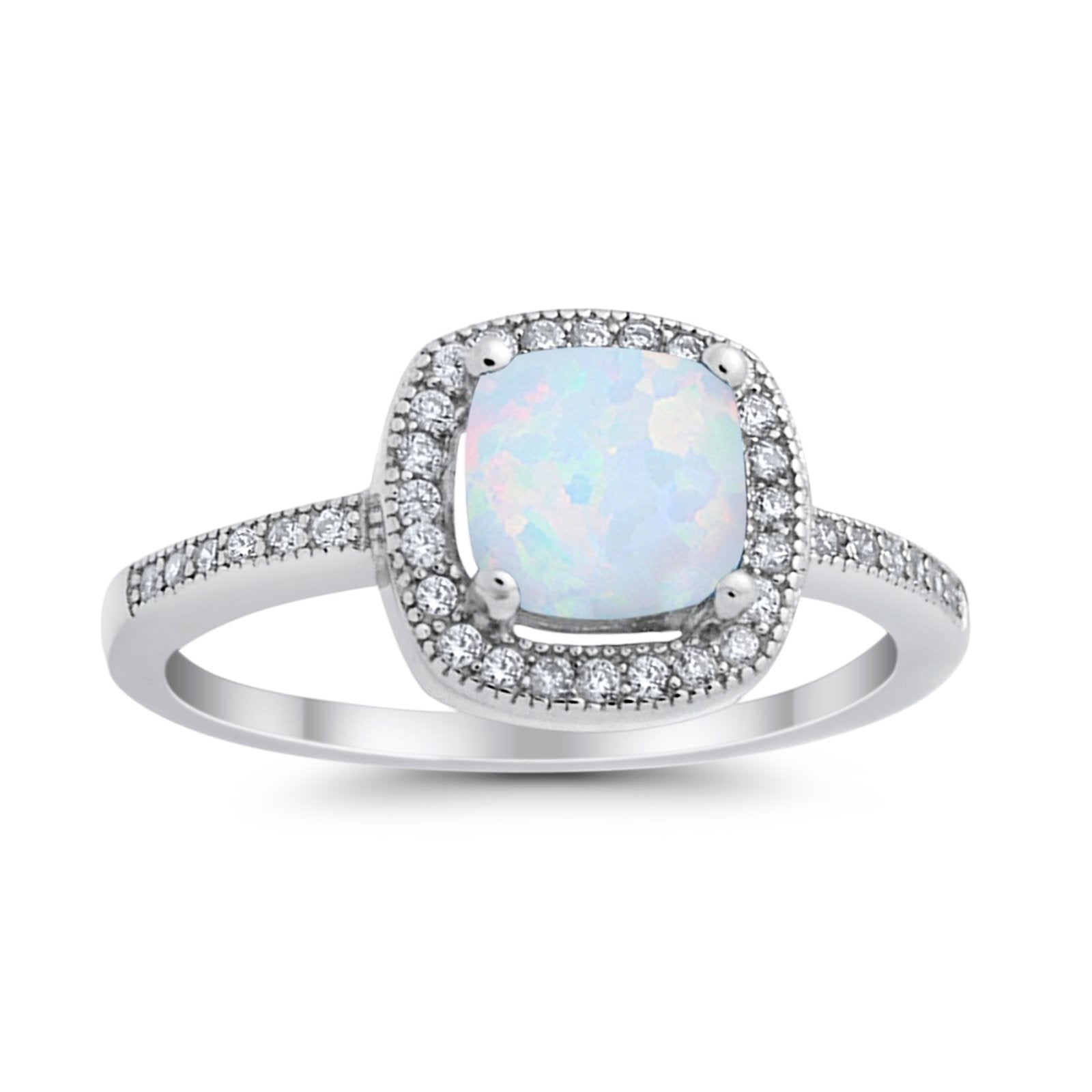 Halo Art Deco Design Ring Round Simulated Cubic Zirconia 925 Sterling Silver