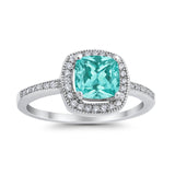 Halo Art Deco Design Ring Round Simulated Cubic Zirconia 925 Sterling Silver