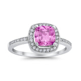 Halo Art Deco Design Ring Round Simulated Cubic Zirconia 925 Sterling Silver