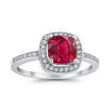 Halo Art Deco Design Ring Round Simulated Cubic Zirconia 925 Sterling Silver