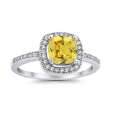 Halo Art Deco Design Ring Round Simulated Cubic Zirconia 925 Sterling Silver