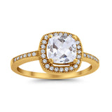 Halo Art Deco Design Ring Round Simulated Cubic Zirconia 925 Sterling Silver