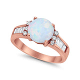 Engagement Round Baguette Stone Ring Simulated CZ 925 Sterling Silver