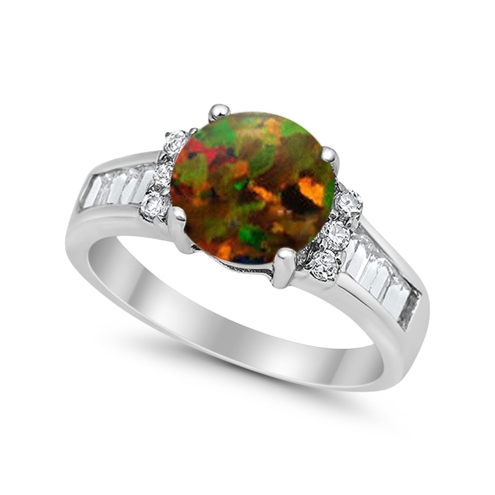 Engagement Round Baguette Stone Ring Simulated CZ 925 Sterling Silver