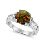 Engagement Round Baguette Stone Ring Simulated CZ 925 Sterling Silver