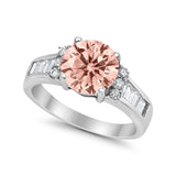 Engagement Round Baguette Stone Ring Simulated CZ 925 Sterling Silver