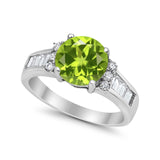 Engagement Round Baguette Stone Ring Simulated CZ 925 Sterling Silver