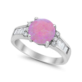 Engagement Round Baguette Stone Ring Simulated CZ 925 Sterling Silver