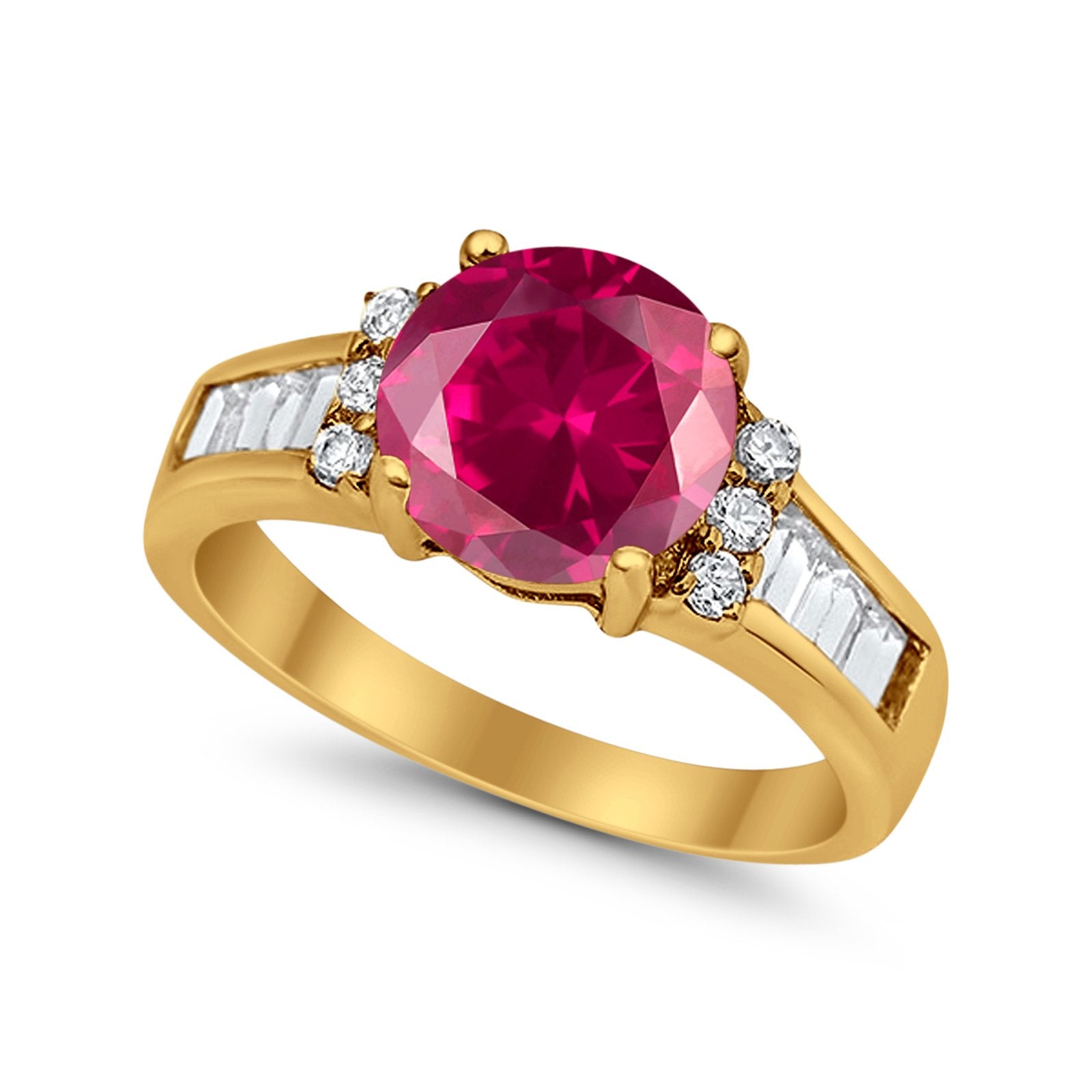 Engagement Round Baguette Stone Ring Simulated CZ 925 Sterling Silver