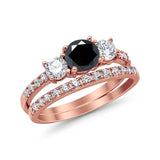 3-Stone Wedding Bridal Piece Ring Simulated Cubic Zirconia 925 Sterling Silver