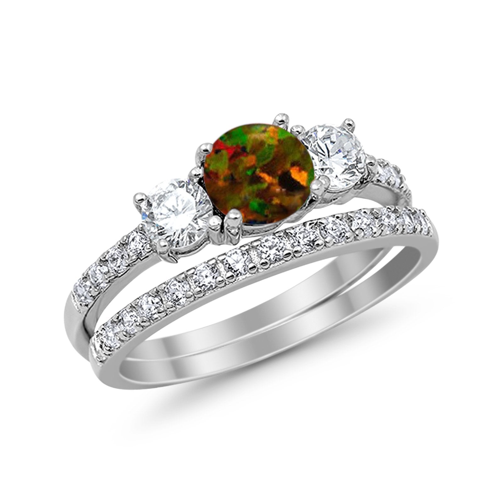 3-Stone Wedding Bridal Piece Ring Simulated Cubic Zirconia 925 Sterling Silver