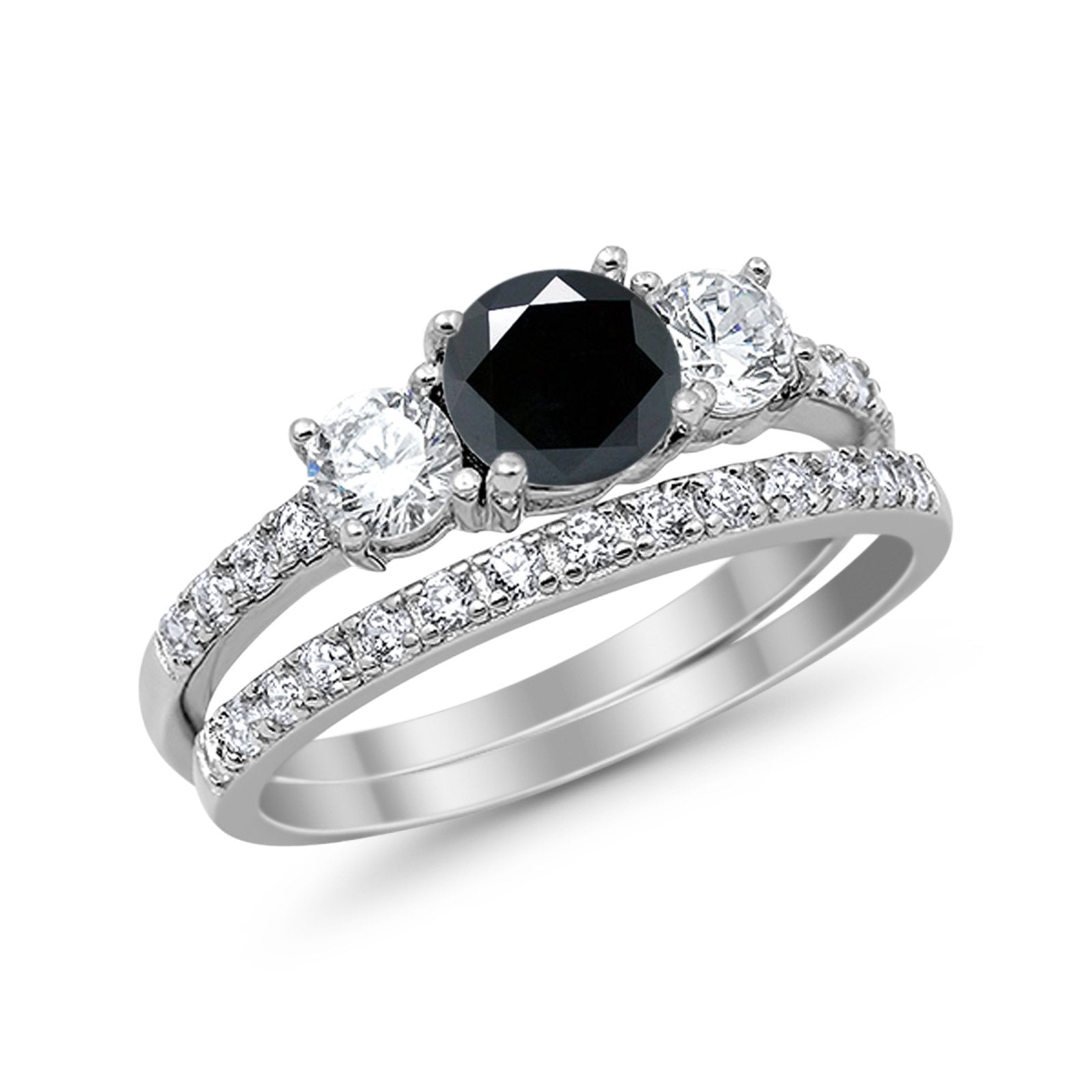 3-Stone Wedding Bridal Piece Ring Simulated Cubic Zirconia 925 Sterling Silver
