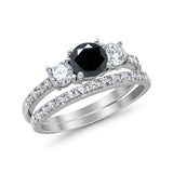 3-Stone Wedding Bridal Piece Ring Simulated Cubic Zirconia 925 Sterling Silver
