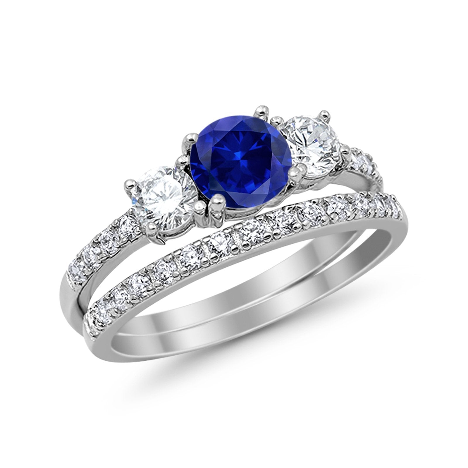 3-Stone Wedding Bridal Piece Ring Simulated Cubic Zirconia 925 Sterling Silver
