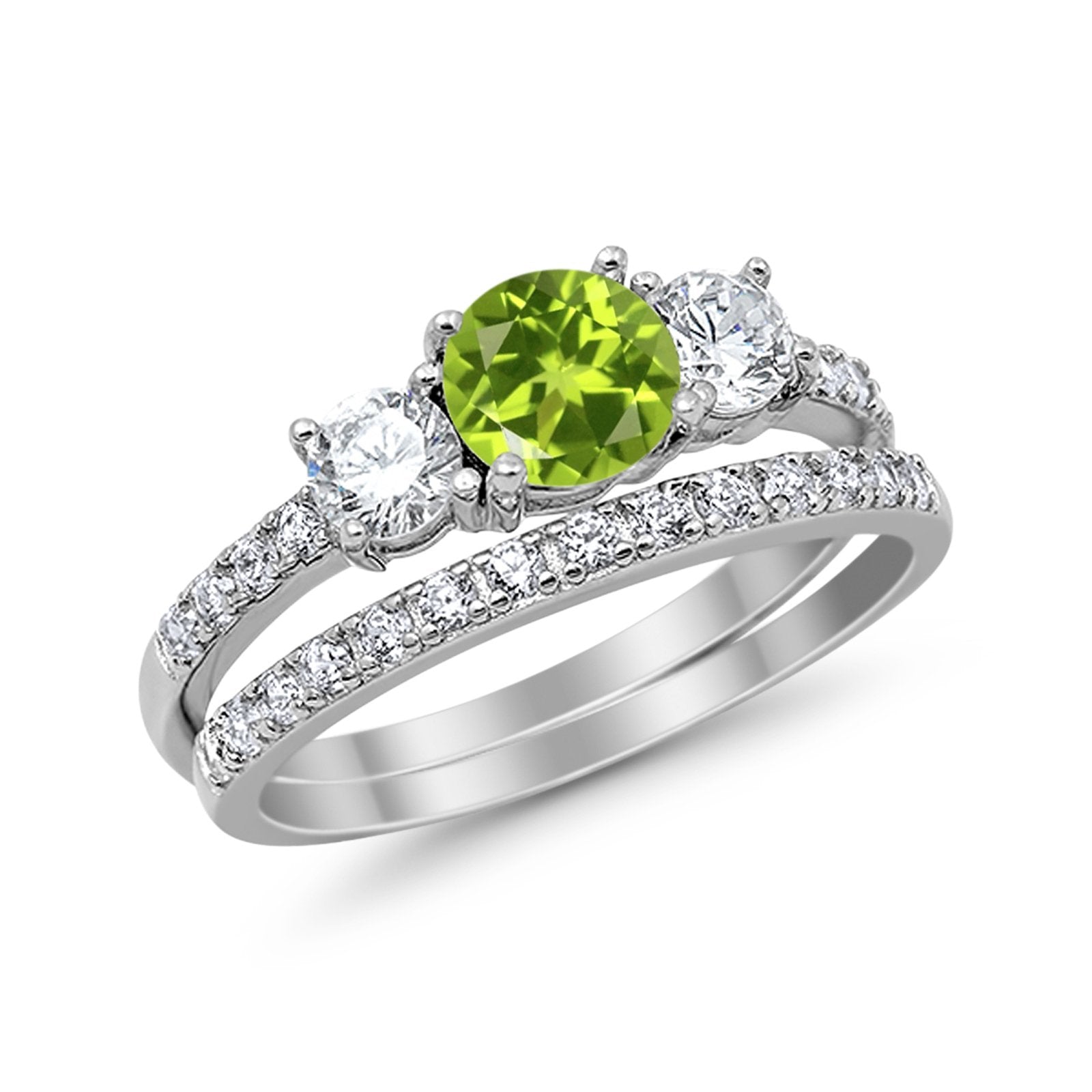 3-Stone Wedding Bridal Piece Ring Simulated Cubic Zirconia 925 Sterling Silver