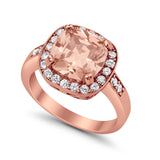 Halo Wedding Ring Cushion Cut Simulated CZ 925 Sterling Silver