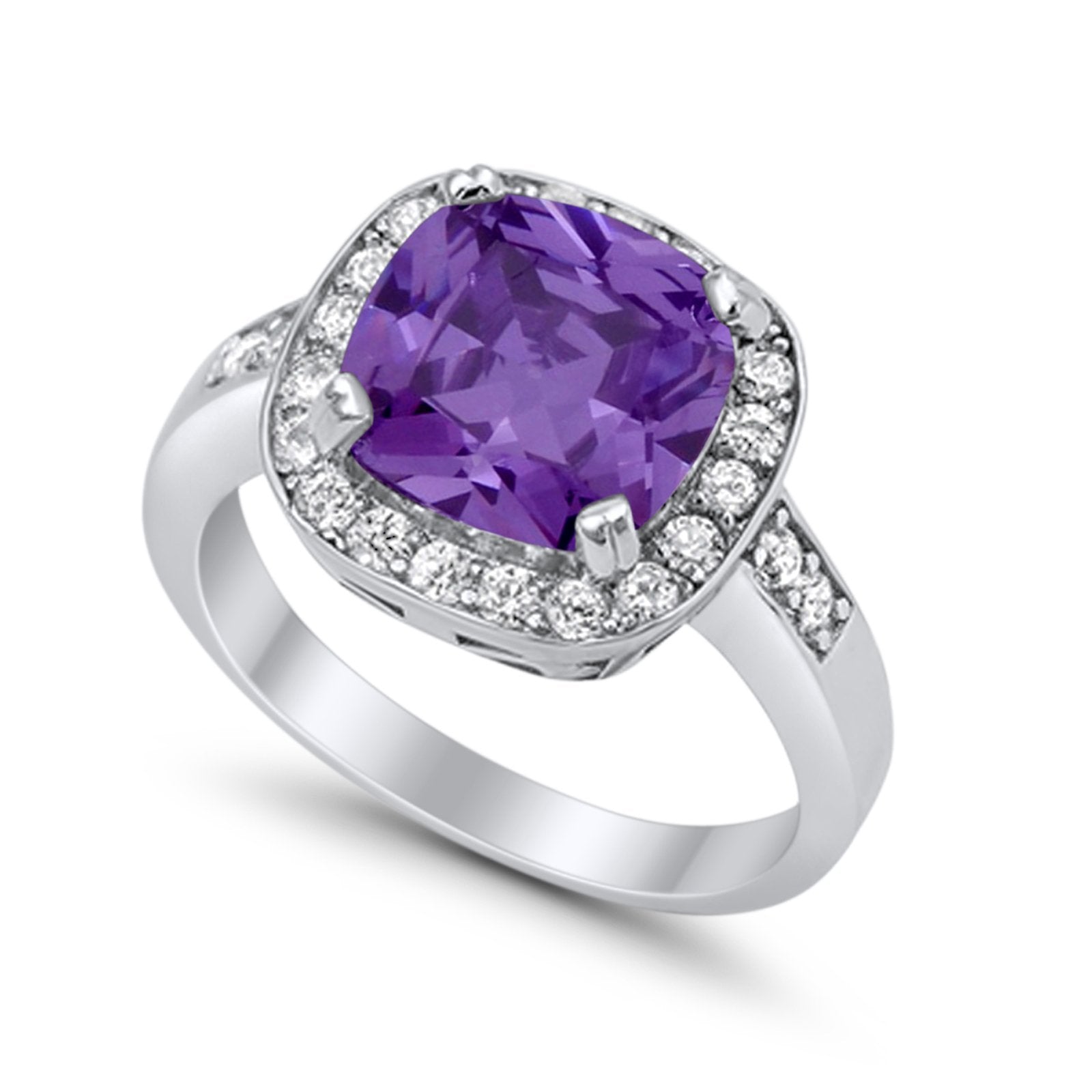 Halo Wedding Ring Cushion Cut Simulated CZ 925 Sterling Silver