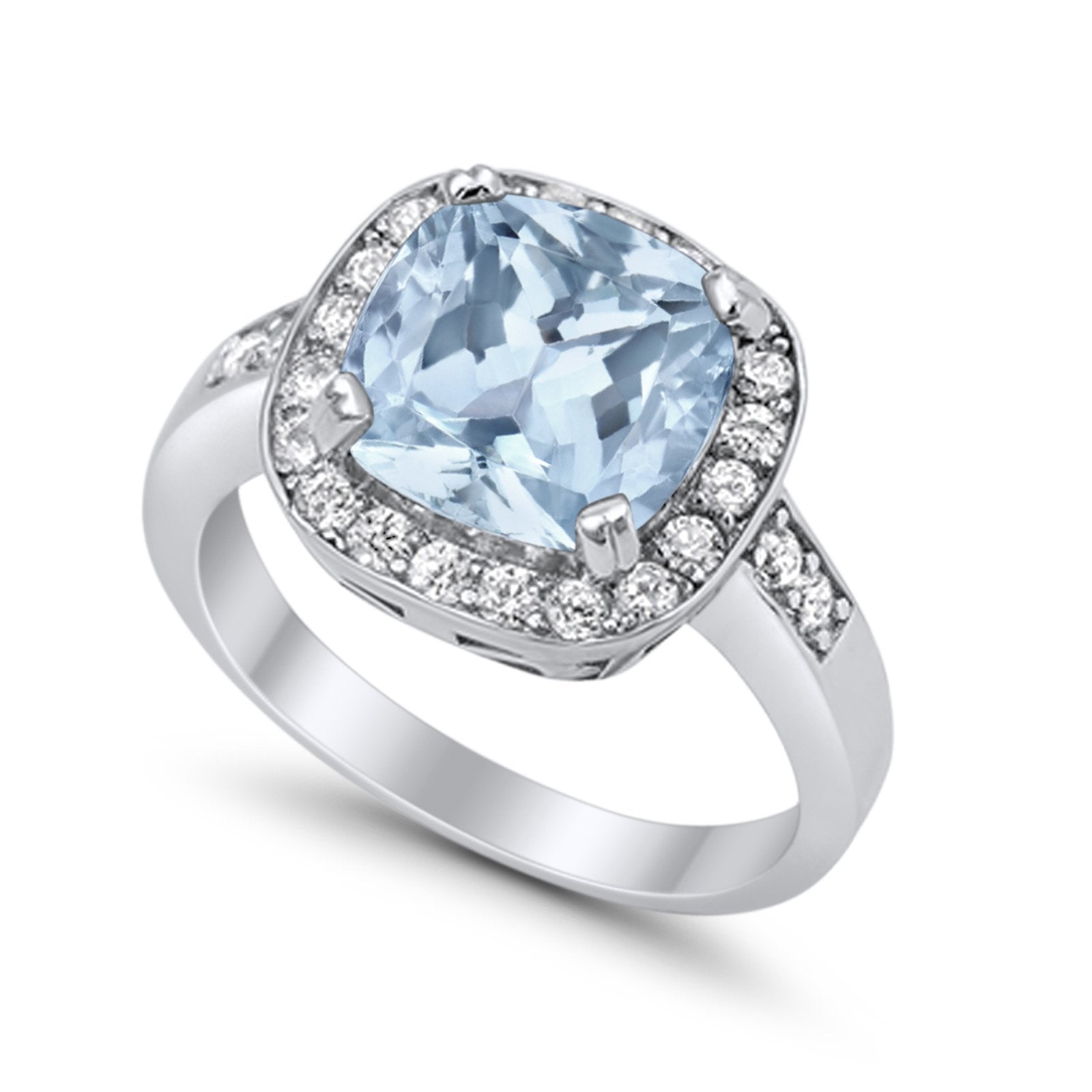 Halo Wedding Ring Cushion Cut Simulated CZ 925 Sterling Silver