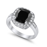 Halo Wedding Ring Cushion Cut Simulated CZ 925 Sterling Silver