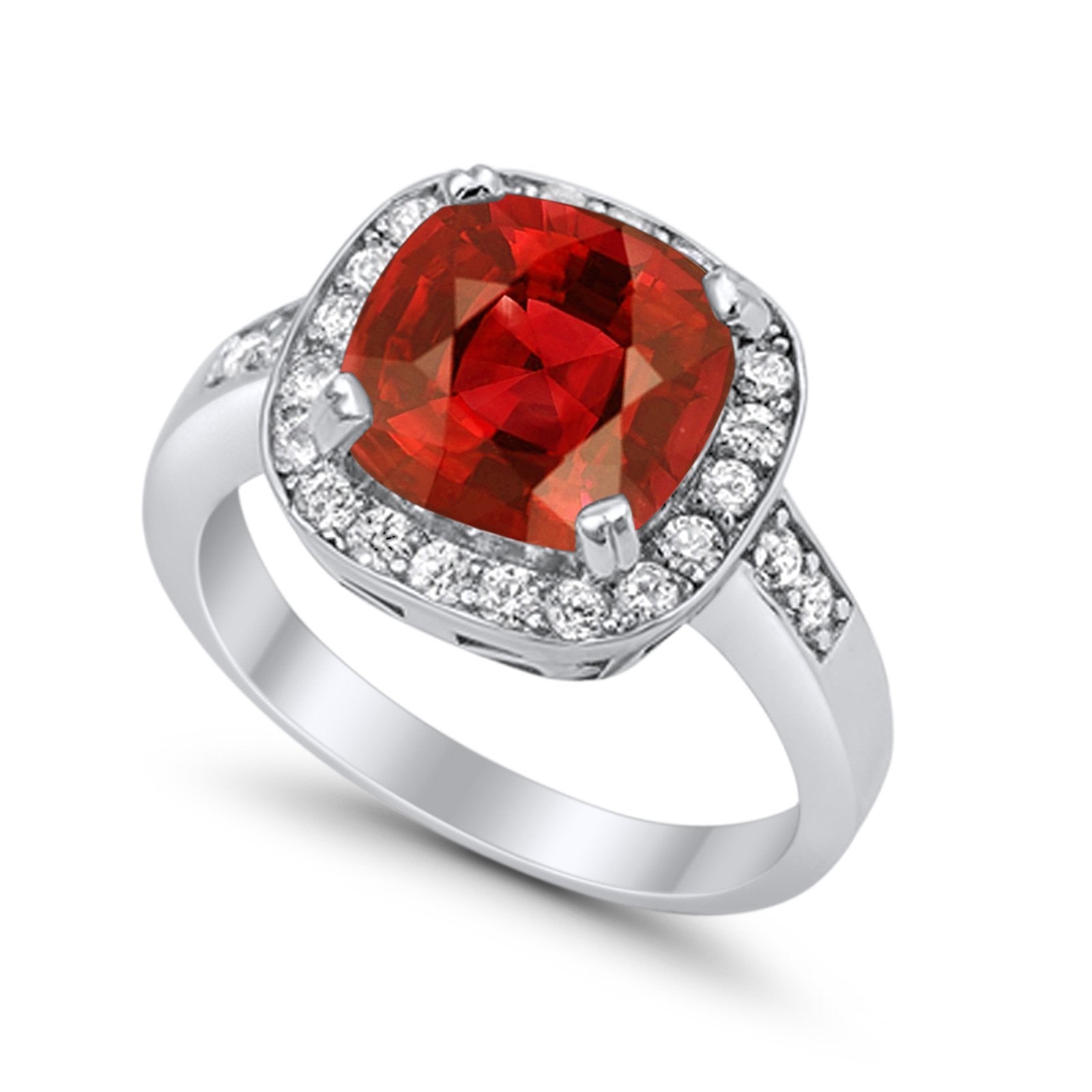 Halo Wedding Ring Cushion Cut Simulated CZ 925 Sterling Silver